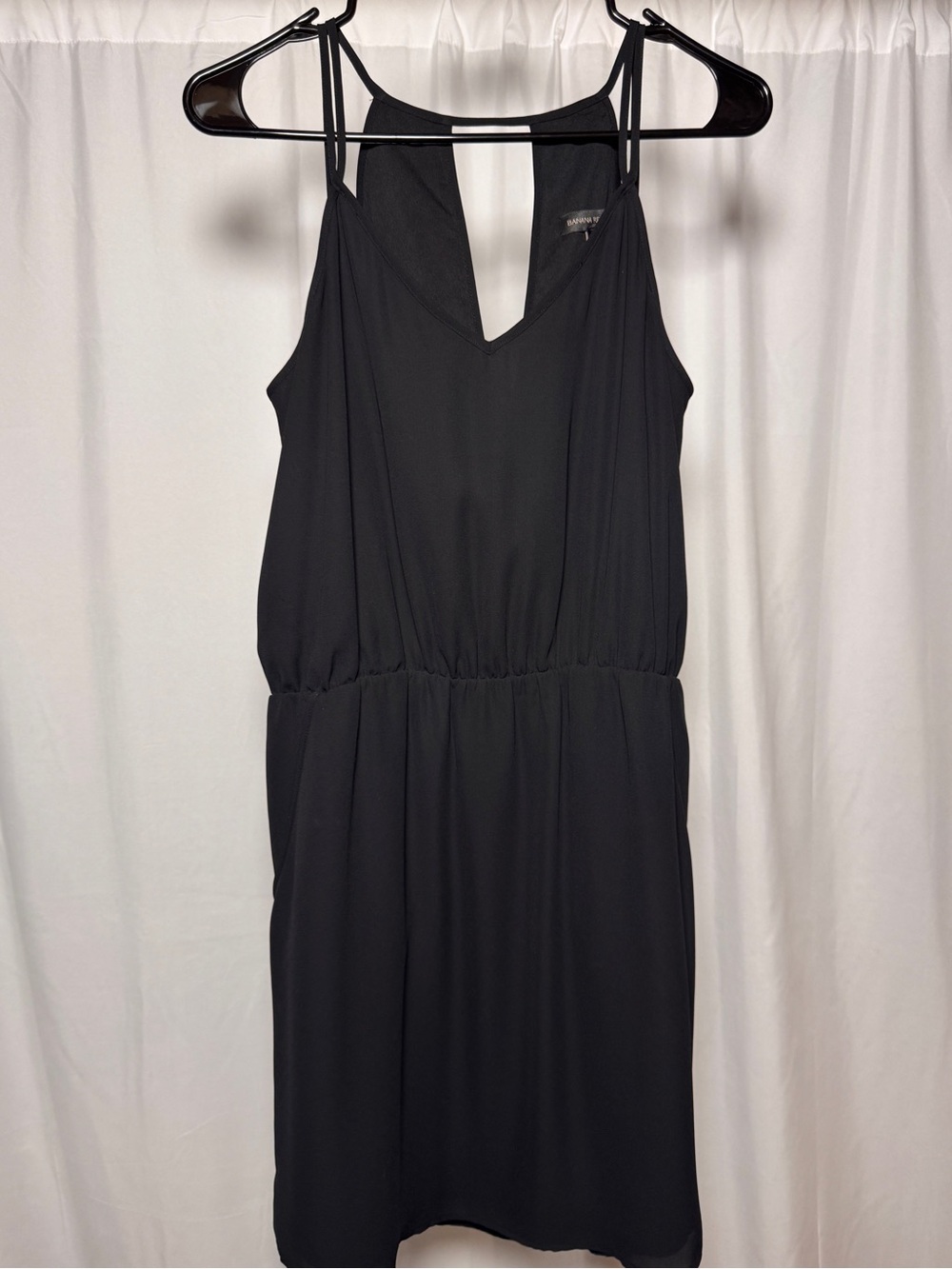 Banana Republic Midi Dress Womens 8 Black Tiered Polyester Racerback Sundress